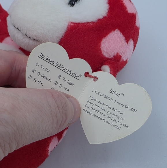 Ty Beanie Baby Bliss The Monkey Red w/ Pink Hearts Plush - Picture 5 of 7